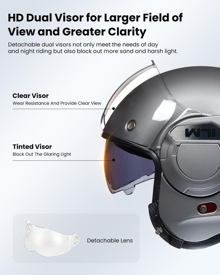 ILM Motorradhelm Integralhelm Klapphelm Fullface Helm Herren Damen ATV UTV mit 180° Umkehrbarer Kinn