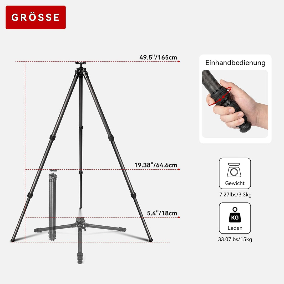 C283C Kompaktes Stativ aus Kohlefaser, 28 cm Rohrdurchmesser Jagdstativ, Picatinny- und Arca-Swiss-K