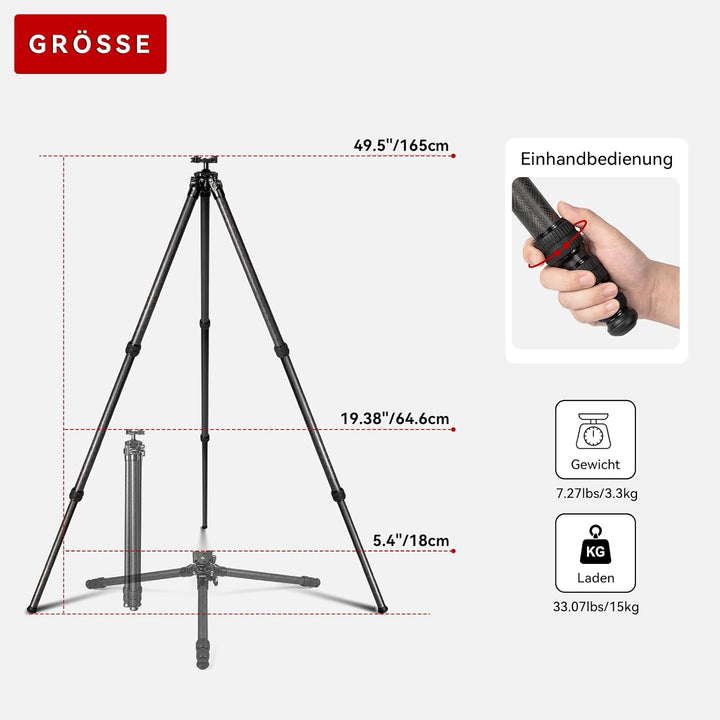 C283C Kompaktes Stativ aus Kohlefaser, 28 cm Rohrdurchmesser Jagdstativ, Picatinny- und Arca-Swiss-K