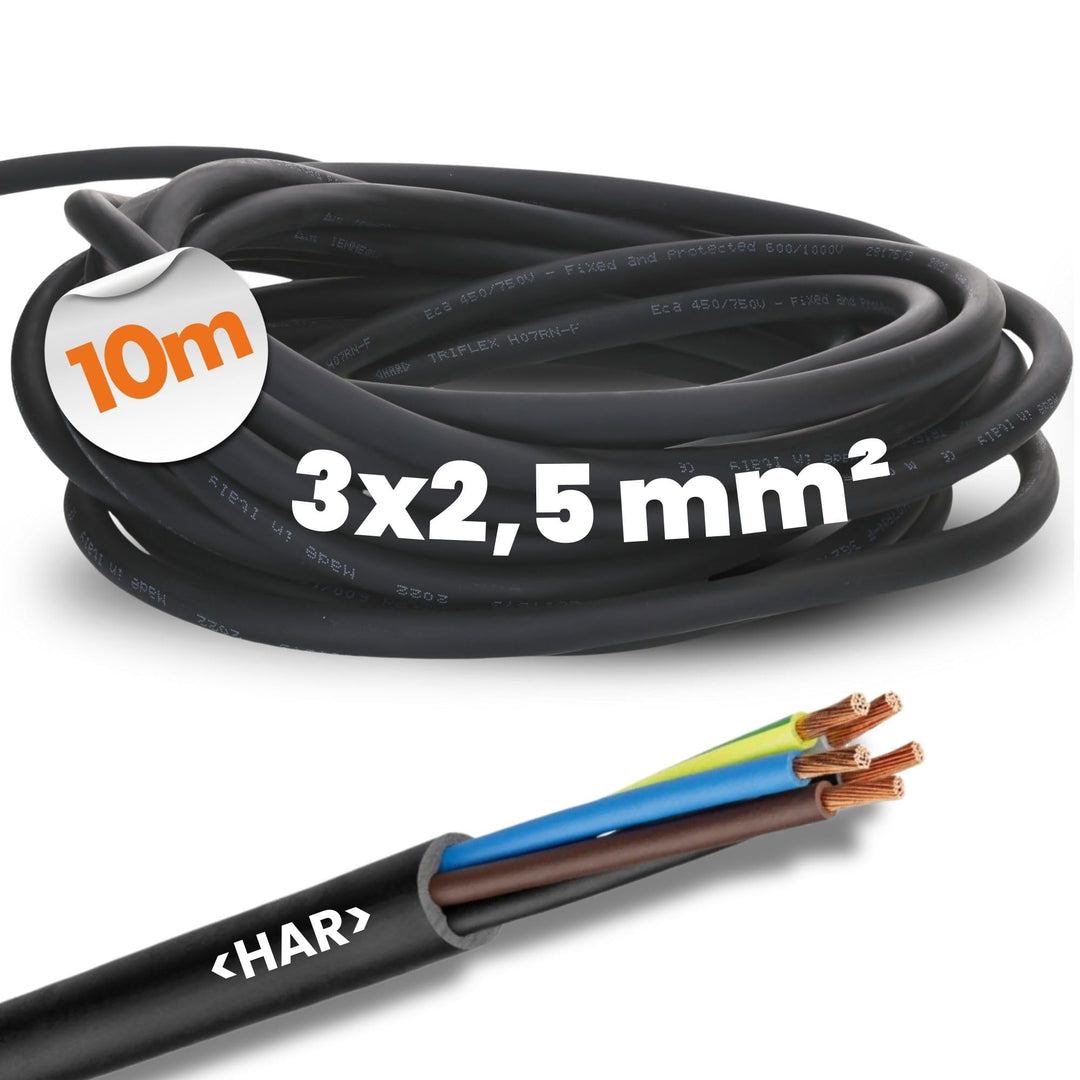 10 Meter Lapp 1600118 H07RN-F 3x2,5 mm² Gummileitung flexibel mit Schutzleiter I UV-resistentes Kabe