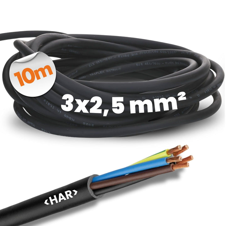 10 Meter Lapp 1600118 H07RN-F 3x2,5 mm² Gummileitung flexibel mit Schutzleiter I UV-resistentes Kabe