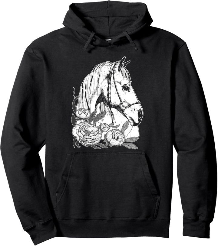 Schönes Pferd mit Rosen, blumig Pullover Hoodie