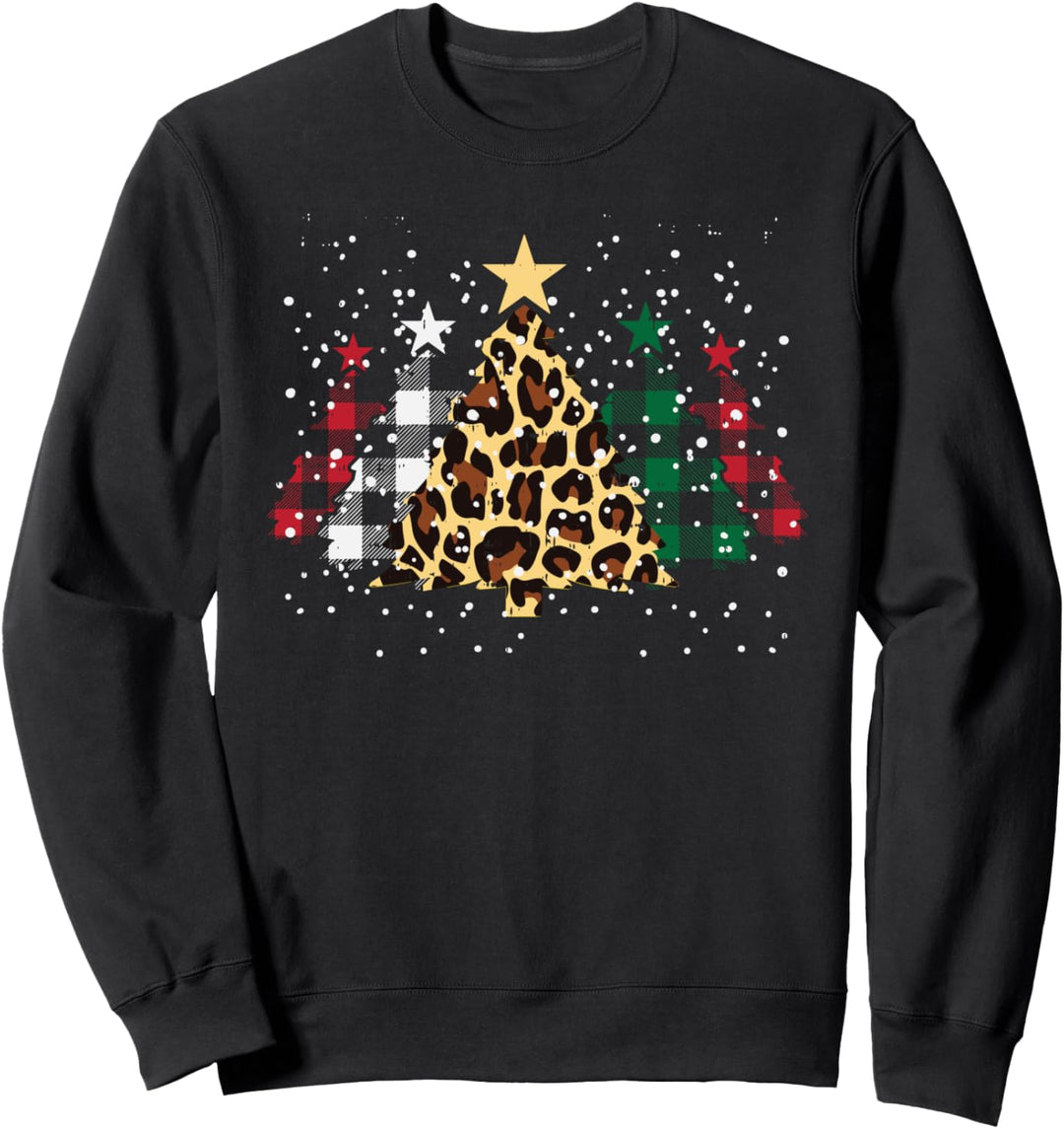 Green Red Buffalo Plaid Leopard Trees Christmas Xmas Gift Sweatshirt
