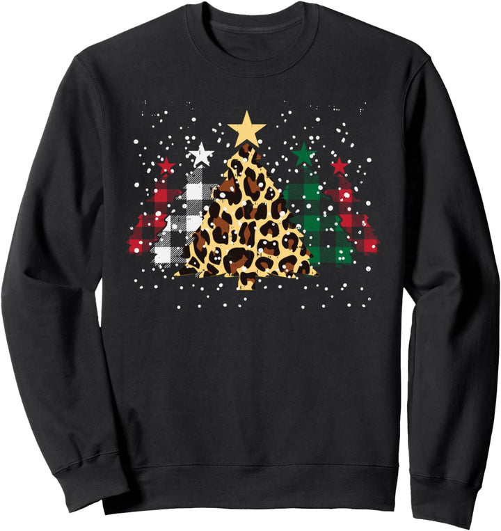 Green Red Buffalo Plaid Leopard Trees Christmas Xmas Gift Sweatshirt