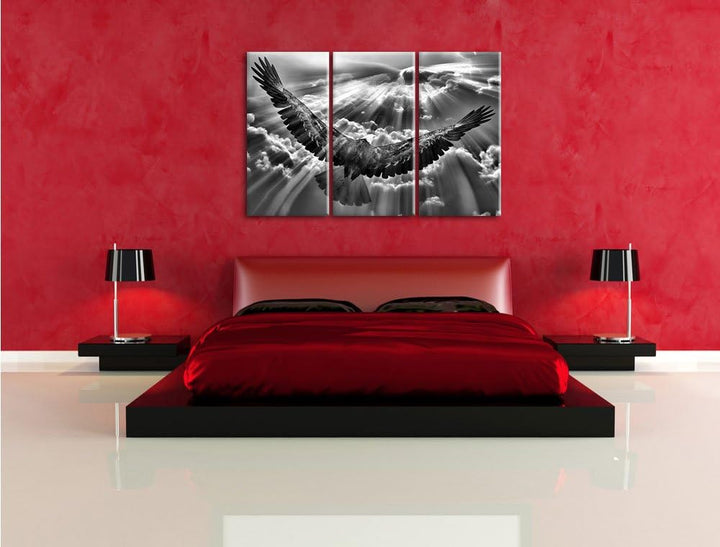 Pixxprint Adler über den Wolken als Leinwandbild/Grösse: 3 Teilig (120x80) cm/Wandbild/Kunstdruck/fe