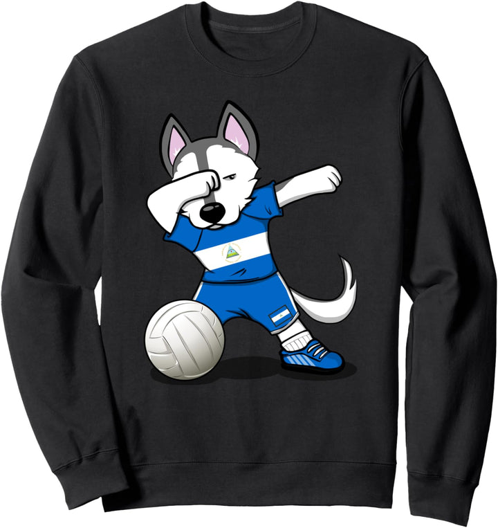 Dabbing Husky Hund Nicaragua Volleyball - Nicaragua Flagge Sweatshirt