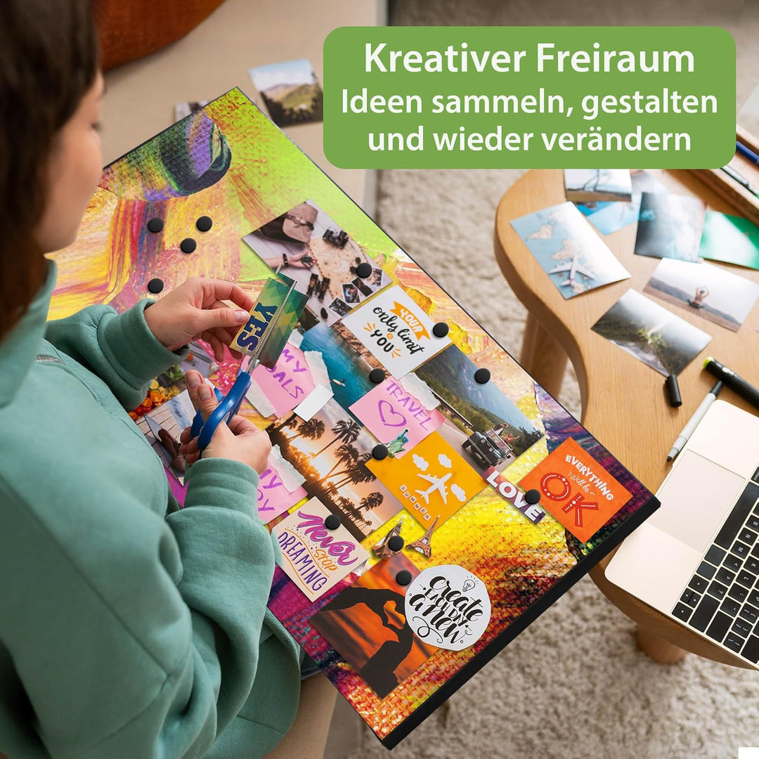 banjado Magnettafel schwarz 78 x 37cm / Magnetwand Metall/Magnetpinnwand als Memoboard/Pinnwand Magn
