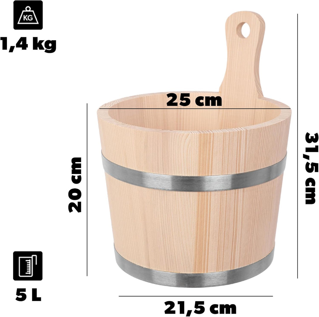 KADAX Saunakübel aus Holz, 5 Liter, Holzeimer mit Griff, Saunaeimer für Aufgüsse, Eimer aus Naturhol