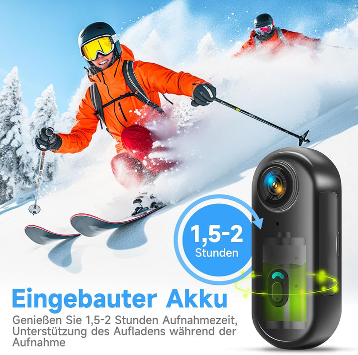 Mini Action Cam 4K, Bodycam körperkamera, POV Actionkamera mit 64 GB Speicherkarte, 120° Weitwinkel,