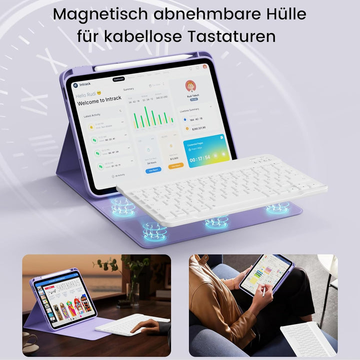 Hülle mit Tastatur für iPad (A16) 11/10 Generation 11/10,9 Zoll 2025/2022, Abnehmbare Kabellose Blue