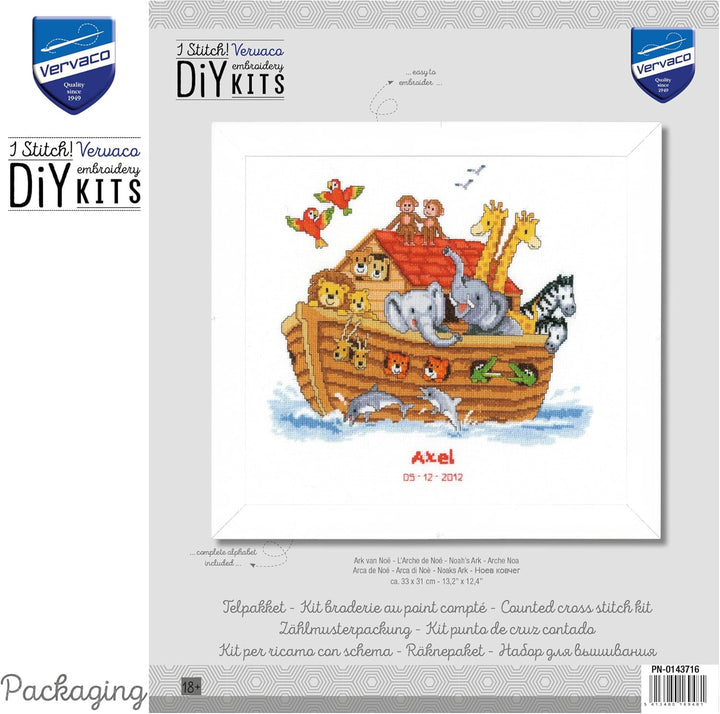 Vervaco Zählmuster Arche Noah Zählmusterpackung-Stickpackung im gezählten Kreuzstich, Baumwolle, Meh
