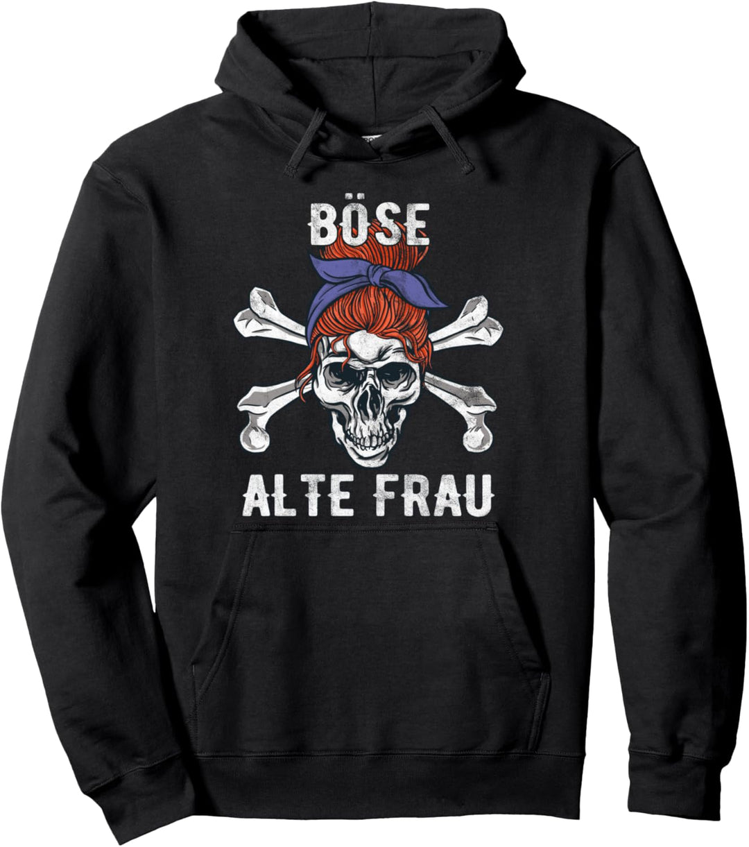 Böse Alte Frau - Totenkopf Alte Weisse Frau, Vintage Biker Pullover Hoodie