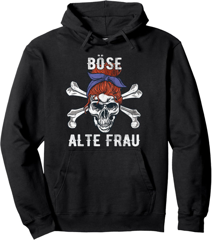 Böse Alte Frau - Totenkopf Alte Weisse Frau, Vintage Biker Pullover Hoodie