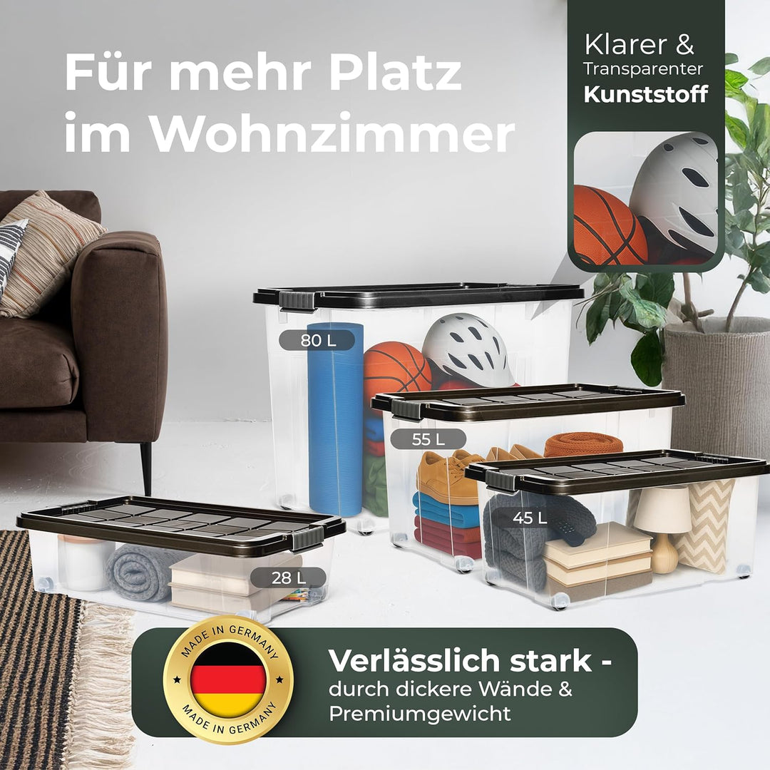 Novaliv 2x Unterbettkommode mit Rollen 28L Aufbewahrungsbox Deckel Anthrazit Nestbar stapelbare mit