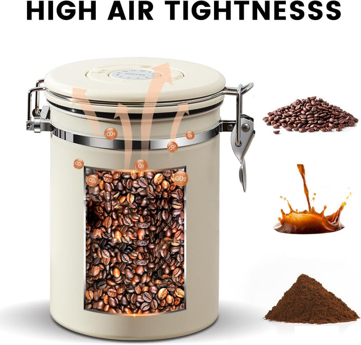 2800ml Edelstahl Kaffeebehälter Luftdicht (304er) Mit Frische- Datumsrad&amp; CO2- Ventil| mit 30ml Mess
