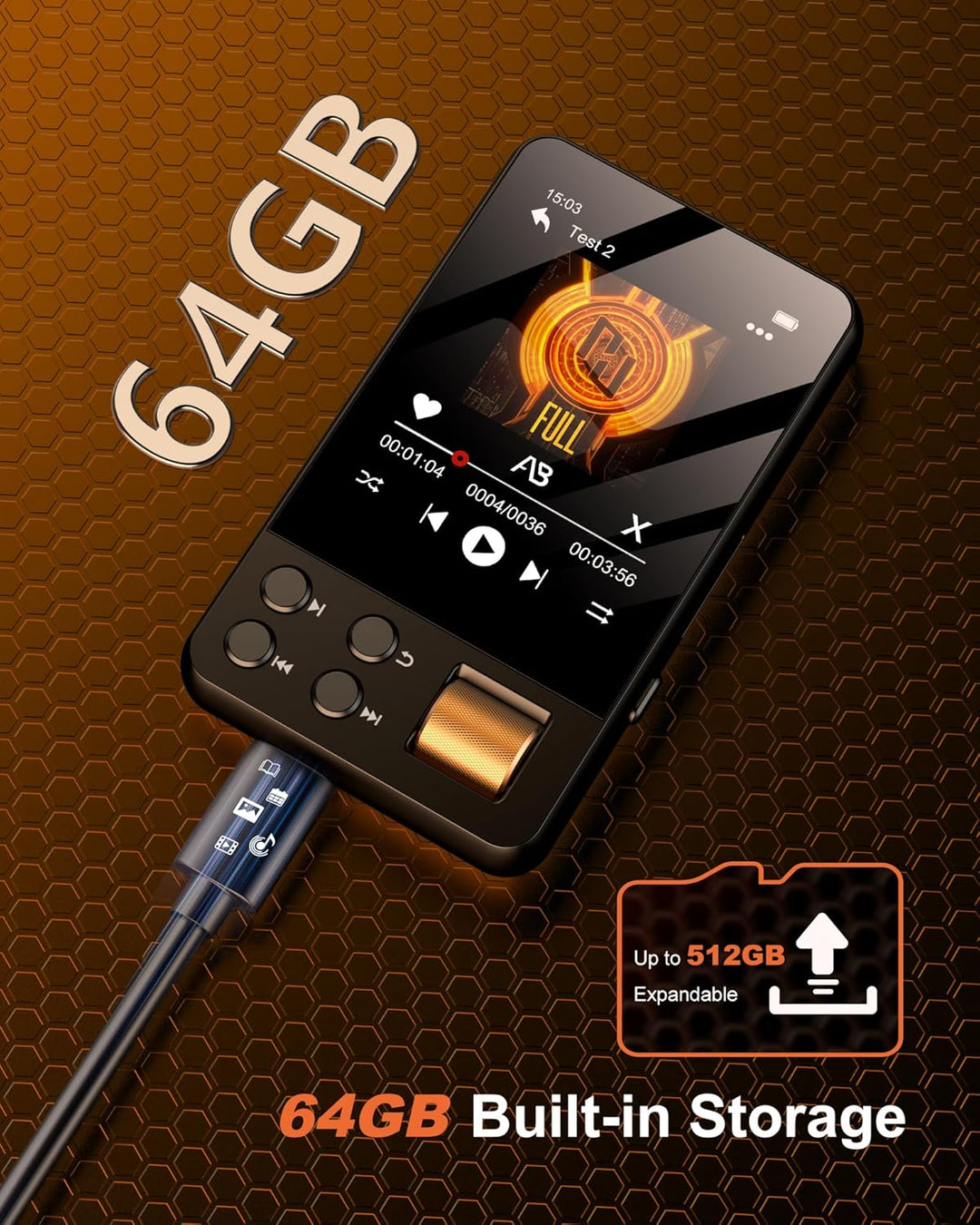 64GB MP3 Player Bluetooth 5.4 mit Kopfhörer, MP3 Player Kinder mit 2.4 Zoll Touchscreen, Musikplayer