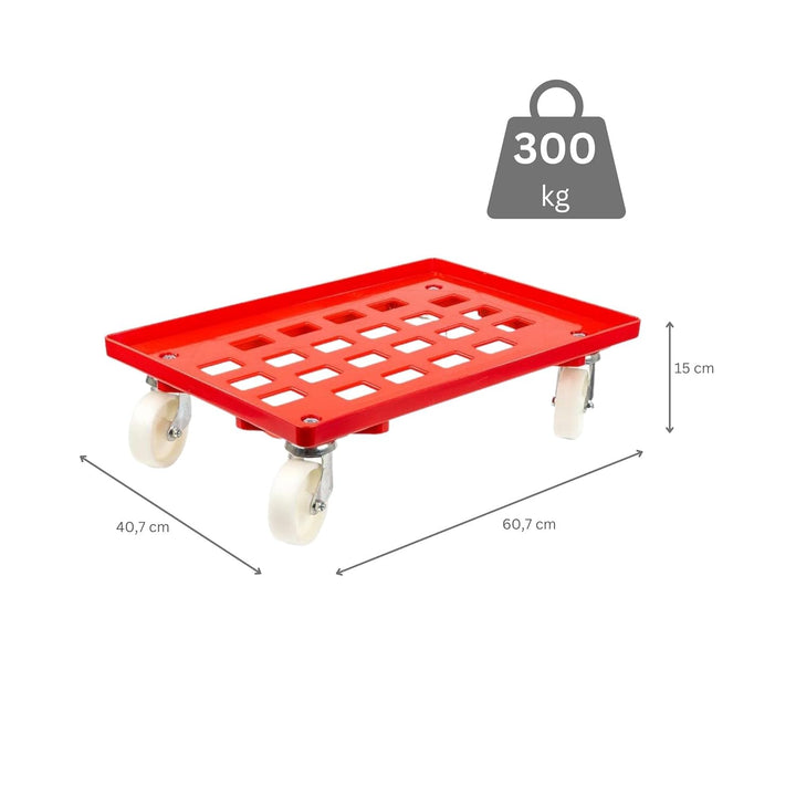 SparSet 10x Transportroller für Euroboxen 60x40cm mit Kunststoffräder rot | Gitter/Rasterdeck | 2 Le