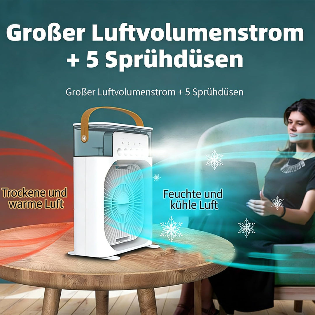 ragbare Klimaanlage Fan, 4 in 1 Personal Mini Cooling Fan mit Wassernebel Spray, 3 Geschwindigkeiten