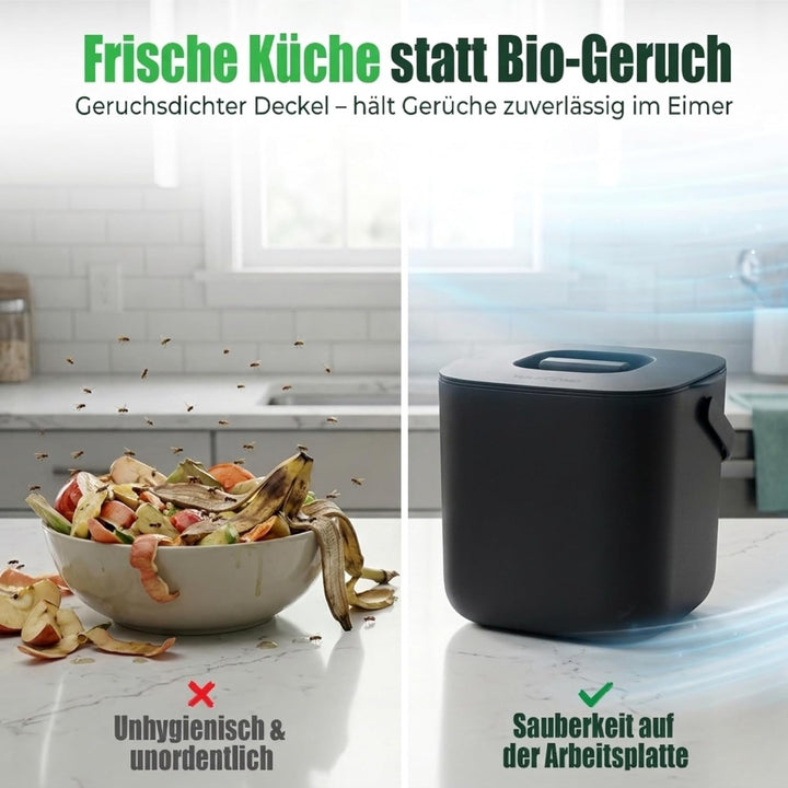 YourCasa Biomülleimer Küche 4L - Komposteimer mit herausnehmbarem Sieb & Deckel - geruchsdicht, spül