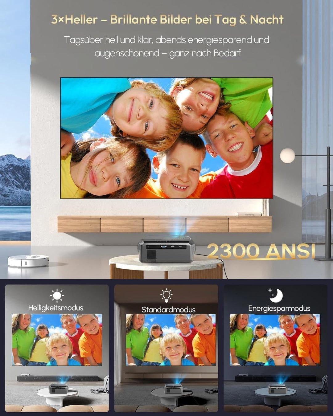Beamer 4K Heimkino 2300 ANSI Tageslicht Beamer mit WiFi6, Bluetooth5.2, Autofokus Full HD LED Smart