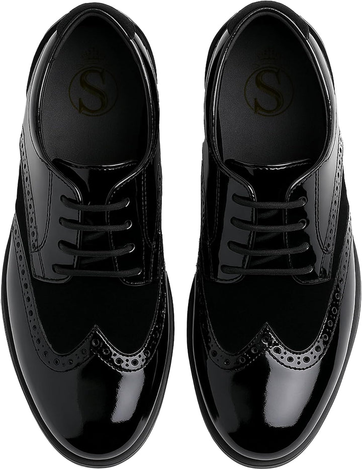 SIRRI Festliche Wildleder Brogue Lackschuhe Schnürschuhe für Jungen 22 EU Schwarz, 22 EU Schwarz