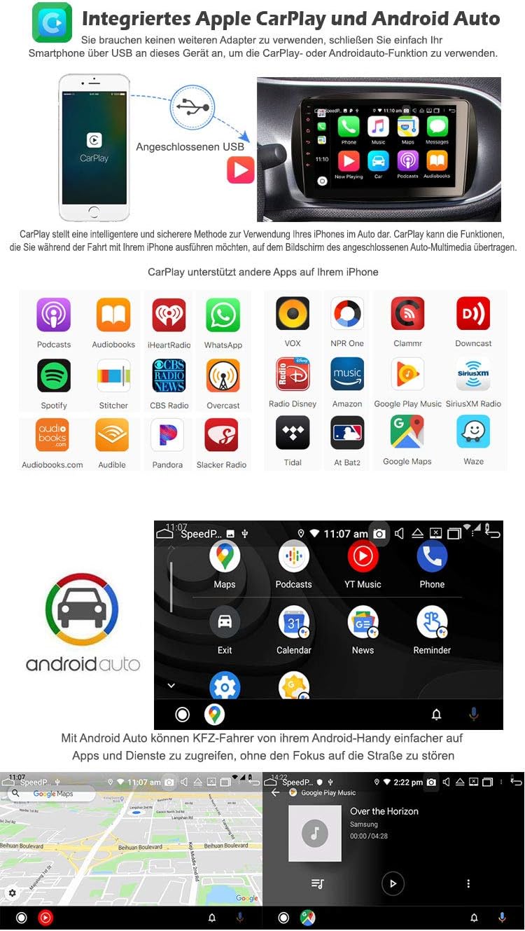 Erisin Android 10 9 Zoll 8-Kern Autoradio Mit GPS für Mercedes-Benz Smart Fortwo Coupé/Cabrio Unters