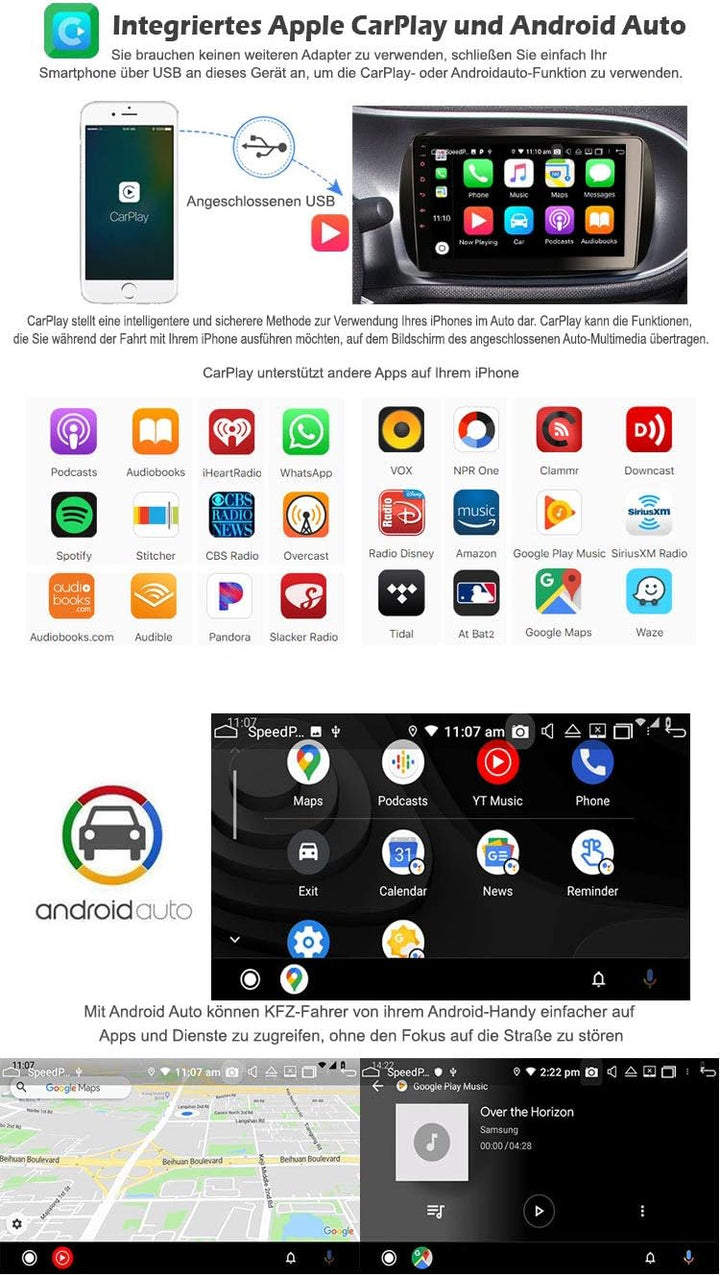 Erisin Android 10 9 Zoll 8-Kern Autoradio Mit GPS für Mercedes-Benz Smart Fortwo Coupé/Cabrio Unters