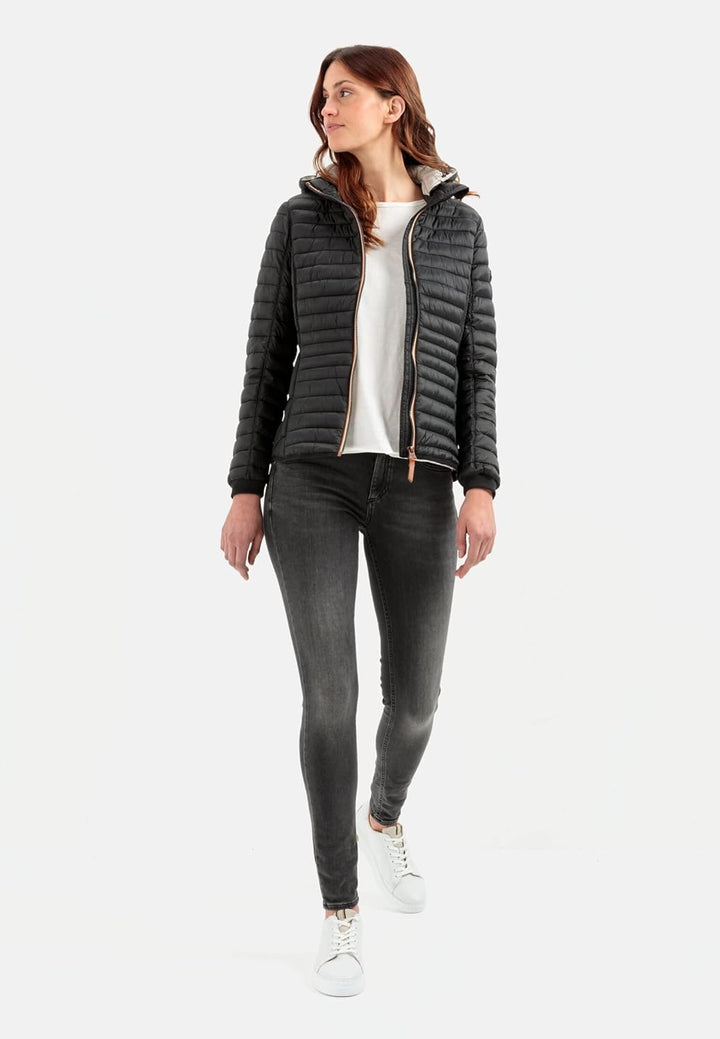 camel active Damen leichte Steppjacke mit abnehmbarer Kapuze 44 Blouson Schwarz, 44 Blouson Schwarz