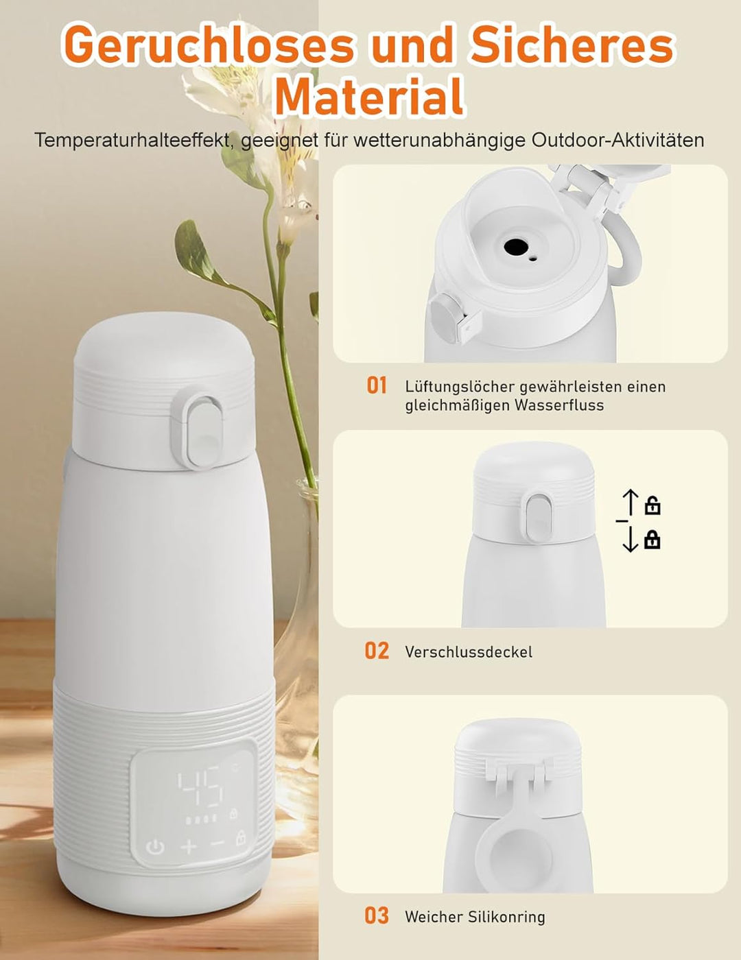 Tragbarer Flaschenwärmer, 500ml Flaschenwärmer Baby Unterwegs Präzise Temperaturkontrolle 37 Bis 55