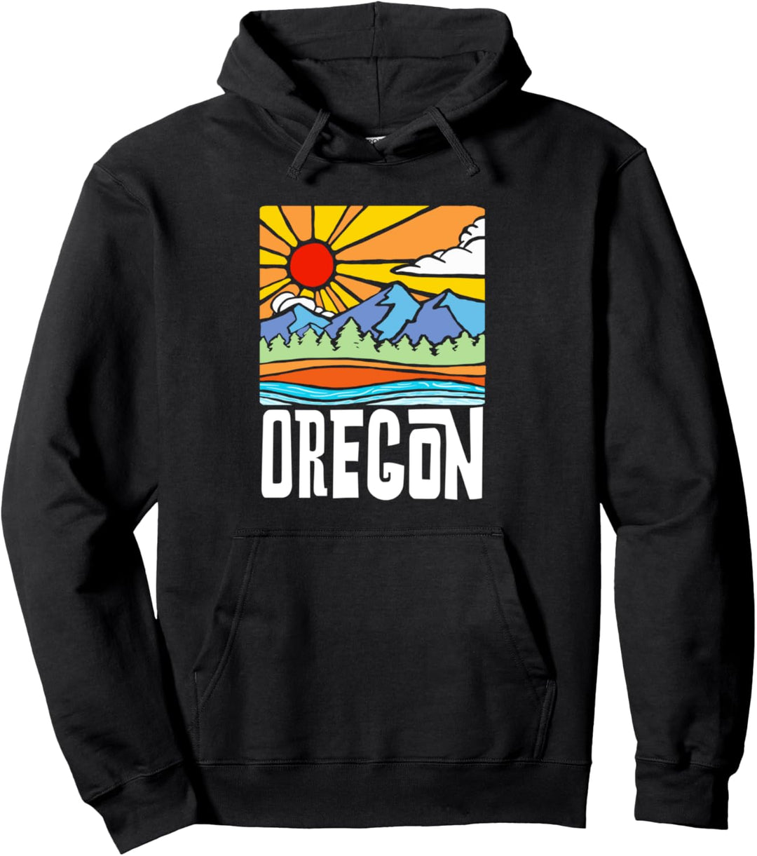 Oregon Artistic Nature &amp; Mountains Vintage Graphic Pullover Hoodie