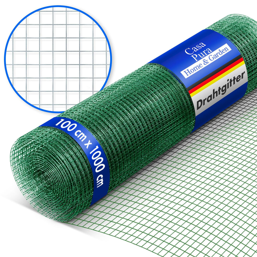 casa pura® Drahtgitter grün | 4-Eck-Geflecht Volierendraht, mit PVC-Beschichtung | Länge und Höhe wä