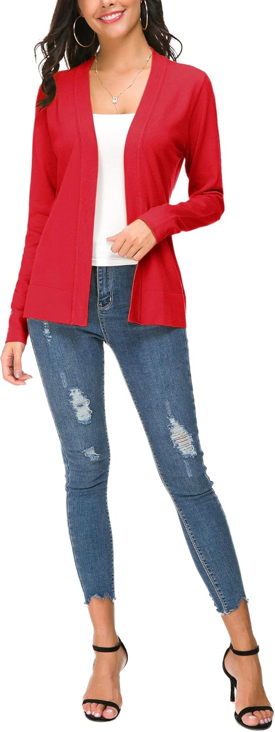 EXCHIC Damen Elegant Langarm Elastisch Strickjacke Cardigan Casual Leicht V-Ausschnitt Gestrickt Bla
