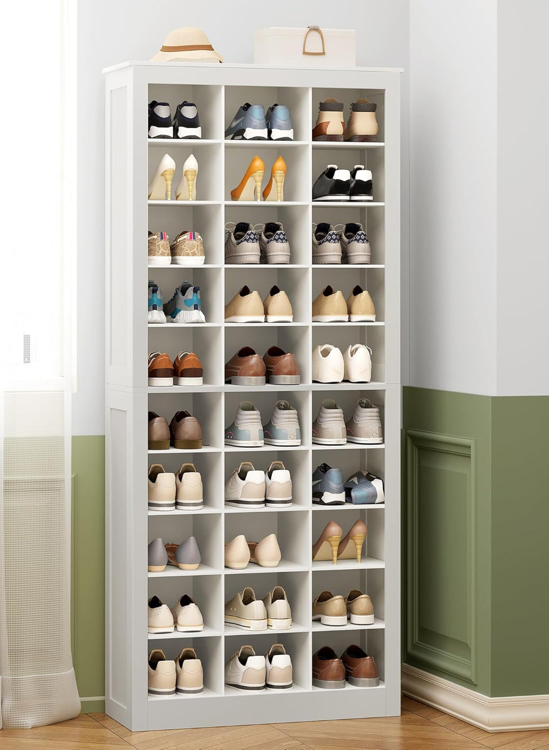 Hzuaneri Schuhschrank, Freistehender Schuhkommode mit 30 Fächern, Klassifizierte Aufbewahrung mit Me