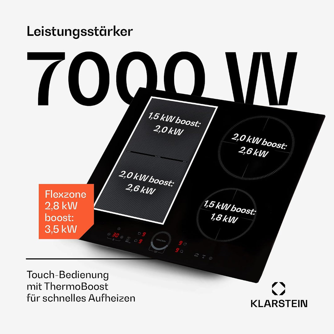 Klarstein Induktionskochfeld, Glaskeramik Kochfeld, mit 4 Platten, Einbau- mit Touch-Display, Digita