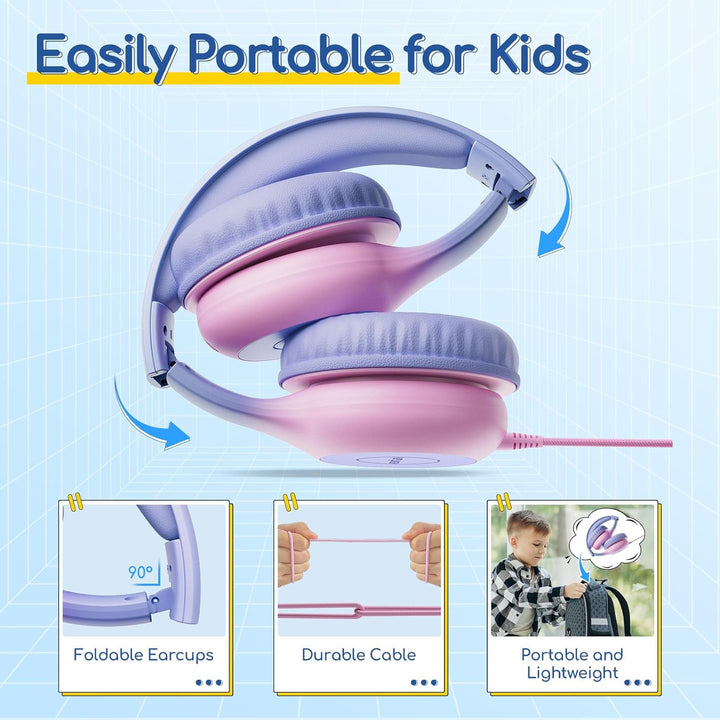 EarFun Kinder Kopfhörer, Kopfhörer Kinder mit USB-C Kabel, 85/94dB Lautstärkenbegrenzer, Faltbare, E