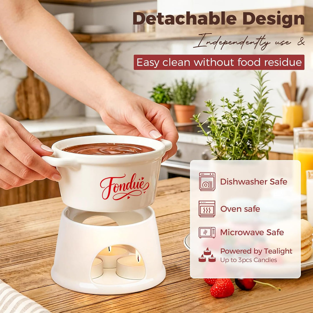 Yoassi Keramik Käsefondue Set, Mini Schokoladenfondue Tasse, Käsebecher mit 4 Gabeln, zum Schmelzen