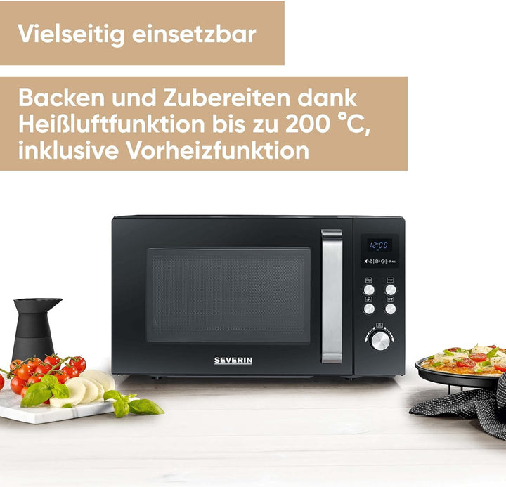 SEVERIN 3-in-1 Mikrowelle mit Grill und Heissluftfunktion bis 200°C, Minibackofen inklusive Vorheizf