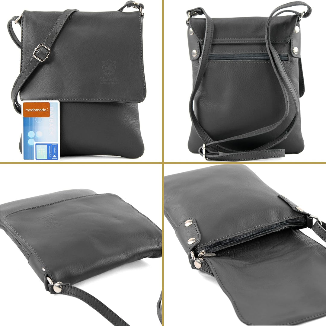 modamoda de - T34 - ital Damen Umhängetasche Schultertasche Klein Cognac Dunkel, Cognac Dunkel