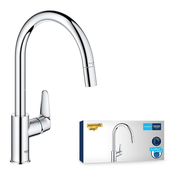 GROHE StartCurve - Einhand- Spültischarmatur (hoher Auslauf, herausziehbare Mousseurbrause, Schwenkb