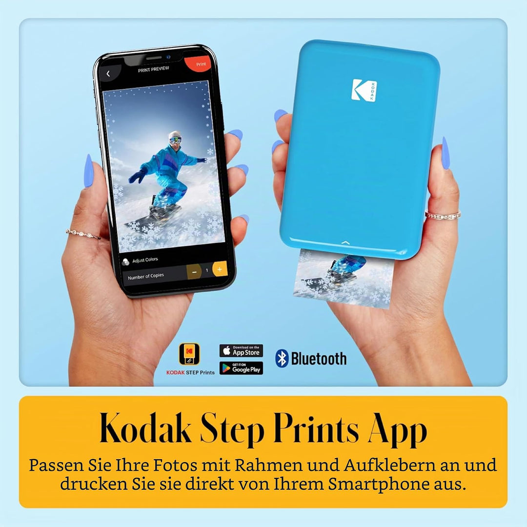 KODAK Step Sofortbilddrucker mit Bluetooth/NFC, Zink-Technologie App für iOS und Android (Blau) Gesc
