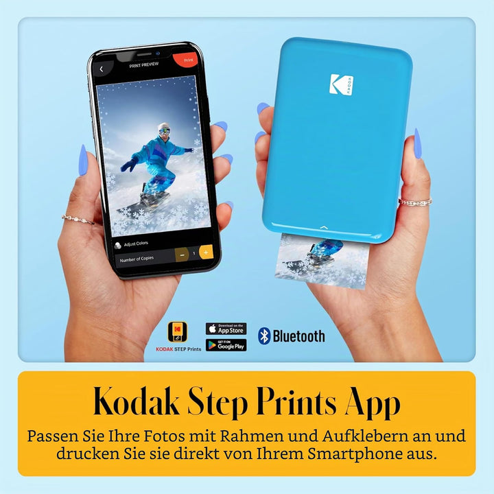KODAK Step Sofortbilddrucker mit Bluetooth/NFC, Zink-Technologie App für iOS und Android (Blau) Gesc