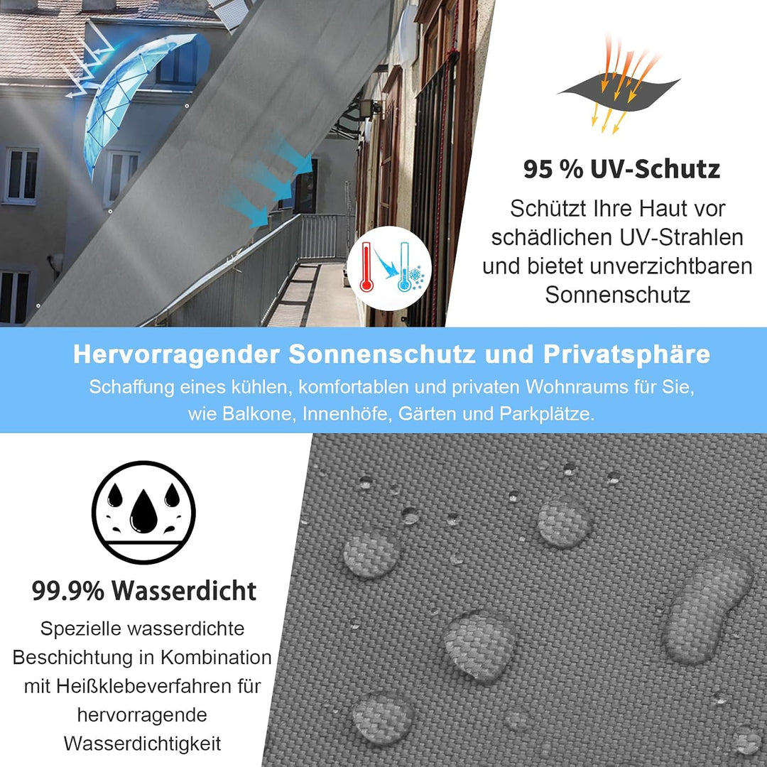 Sunnylaxx 2x2.5 m Sonnensegel-Anthrazit, Wasserdicht Rechteckig mit ÖsenSonnenschutz Sunsegel, Ant-U