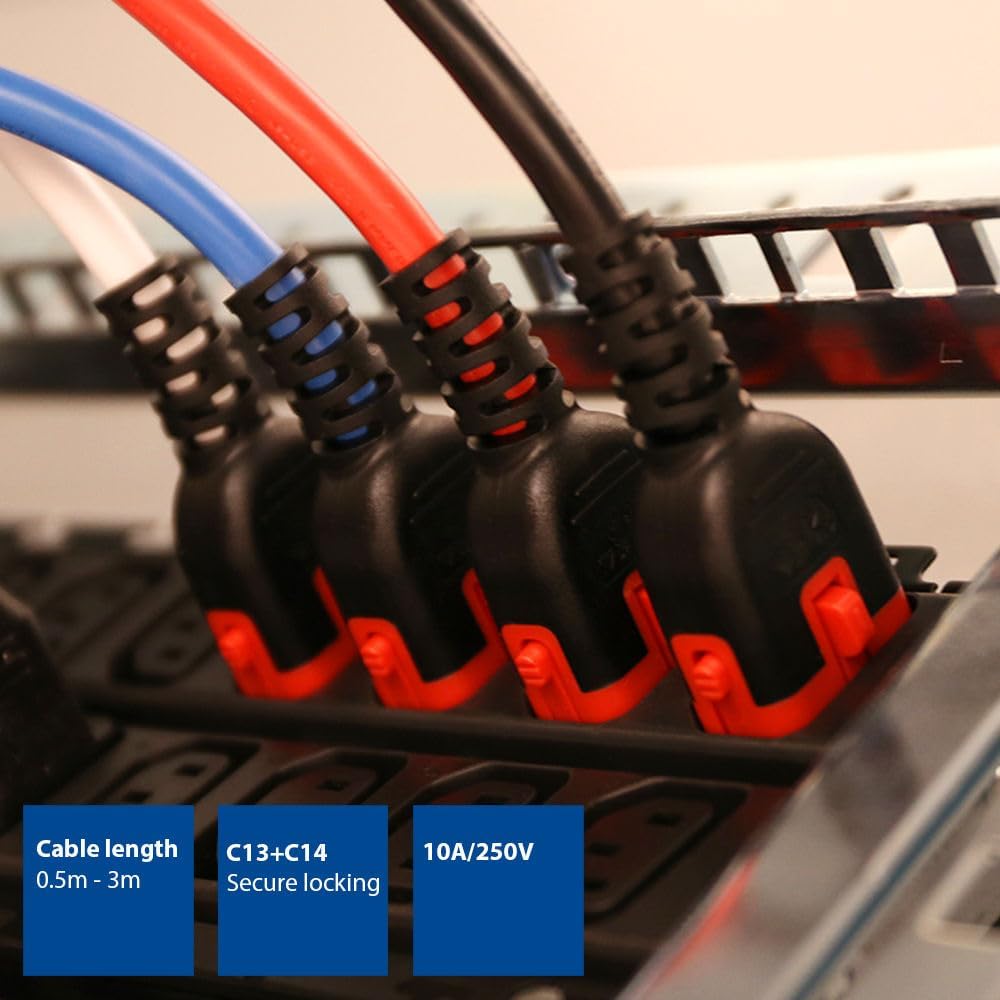 ACT C13 IEC Lock+ nach C14 IEC Dual Lock Netzkabel, Kaltgerätekabel Verlängerung 2 Meter, C13 Buchse