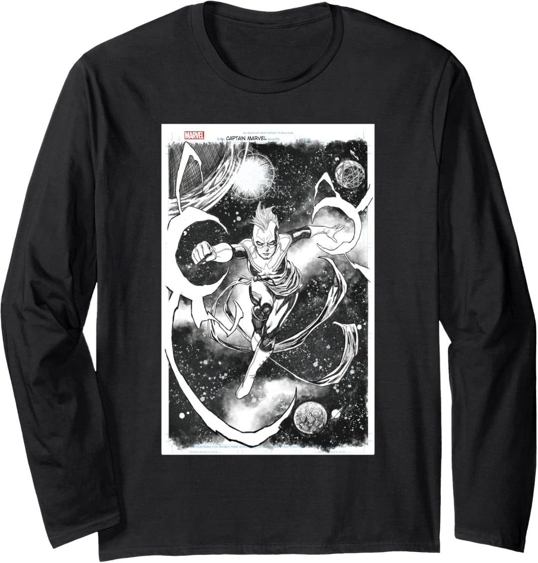 Marvel Captain Marvel Comic Cover Sketch Langarmshirt