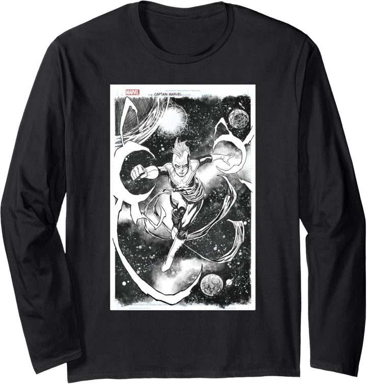 Marvel Captain Marvel Comic Cover Sketch Langarmshirt
