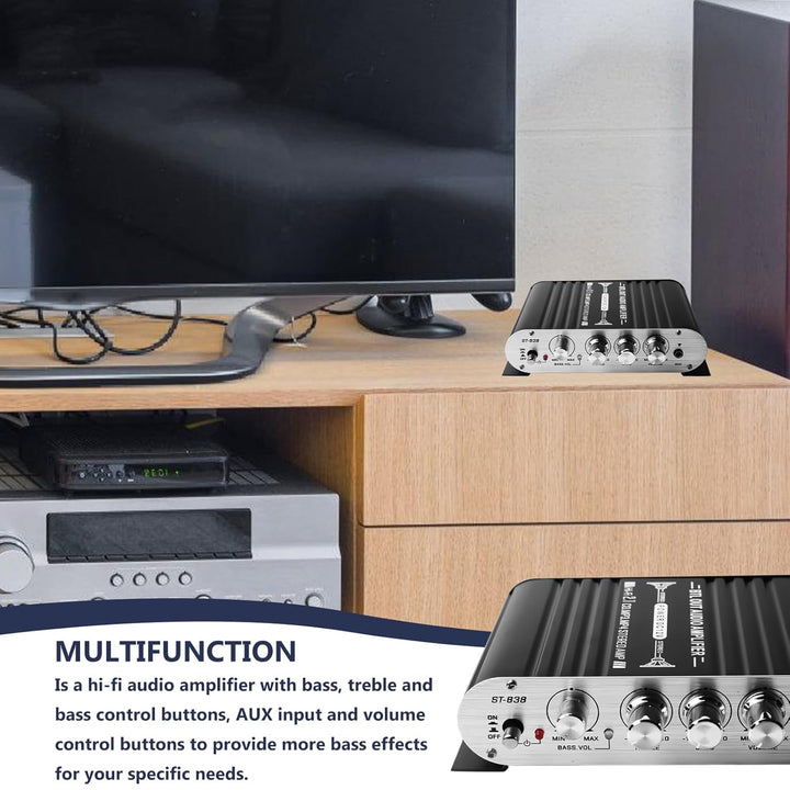 Leikurvo HiFi-Verstärker, 2.1CH Stereo Verstärker, RMS 20Wx2+40W ST-838 Mini Hifi Verstärker Subwoof