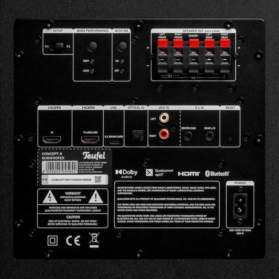 Teufel Concept 8 Subwoofer mit Bluetooth und Integrierter AV-Receiver, Qualcomm aptX, USB-C, HDMI AR