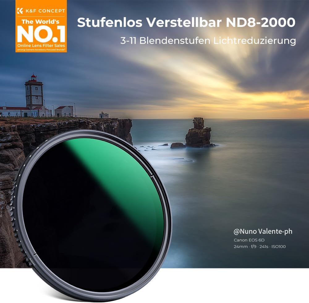 K&F Concept Nano-D Serie 46mm ND Filter ND8-2000 Variabler Graufilter (3-11 Blendenstufen), 46mm