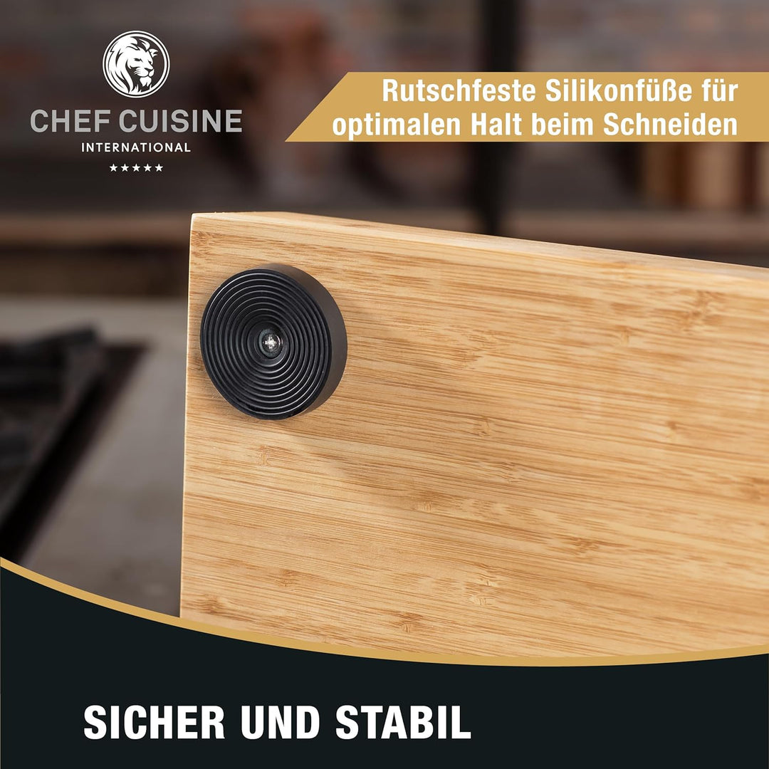 CHEF CUISINE magnetisches Schneidebrett aus Holz mit Auffangschale – Bambus Schneidebrett mit magnet