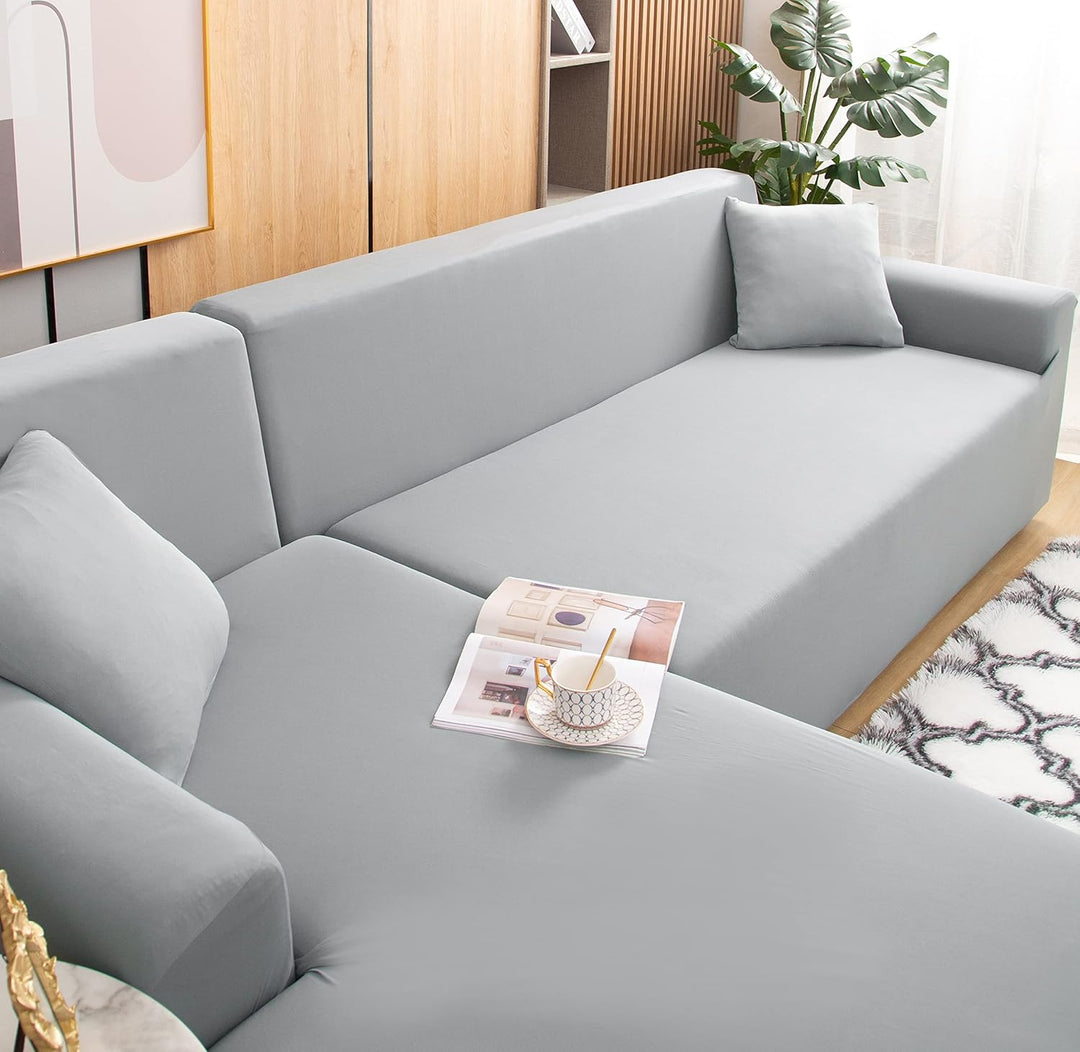 ele ELEOPTION Sofa Überwürfe elastische Stretch Sofa Bezug 2er Set 3 Sitzer für L Form Sofa inkl. 2